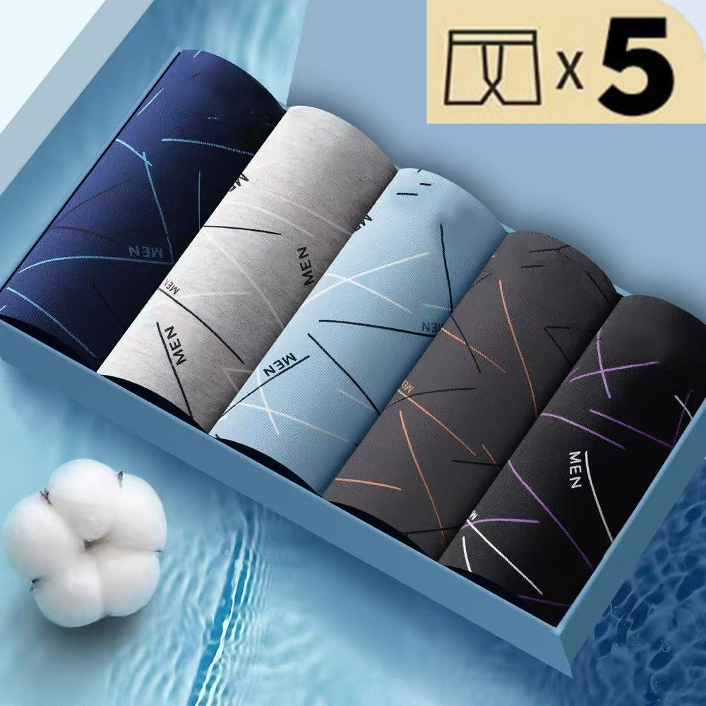 Panlalaking mechanic-style shorts, 5-pack boxer shorts, cotton stripe na disenyo, malambot, komporta