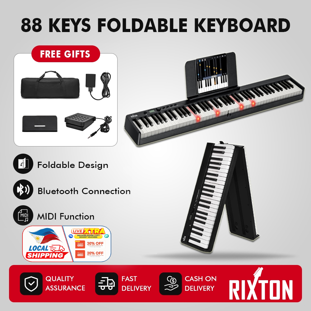 RIXTON Digital 88 Keys/61 Keys Foldable Piano Electric Keyboard Full Size Keys w/ Bluetooth Function