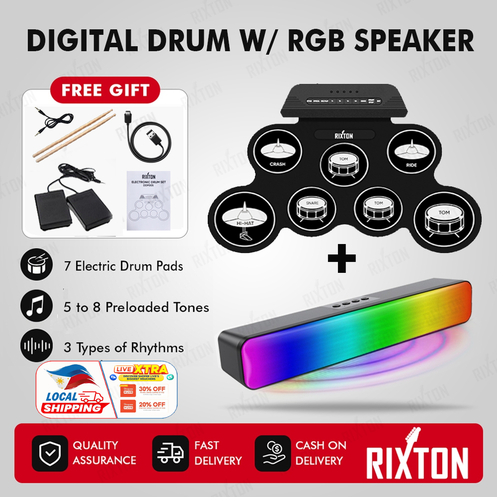 RIXTON Basic Digital Drum Set Silicone Icon Version Electric Drum Kit Hand Roll USB Electronic Drum