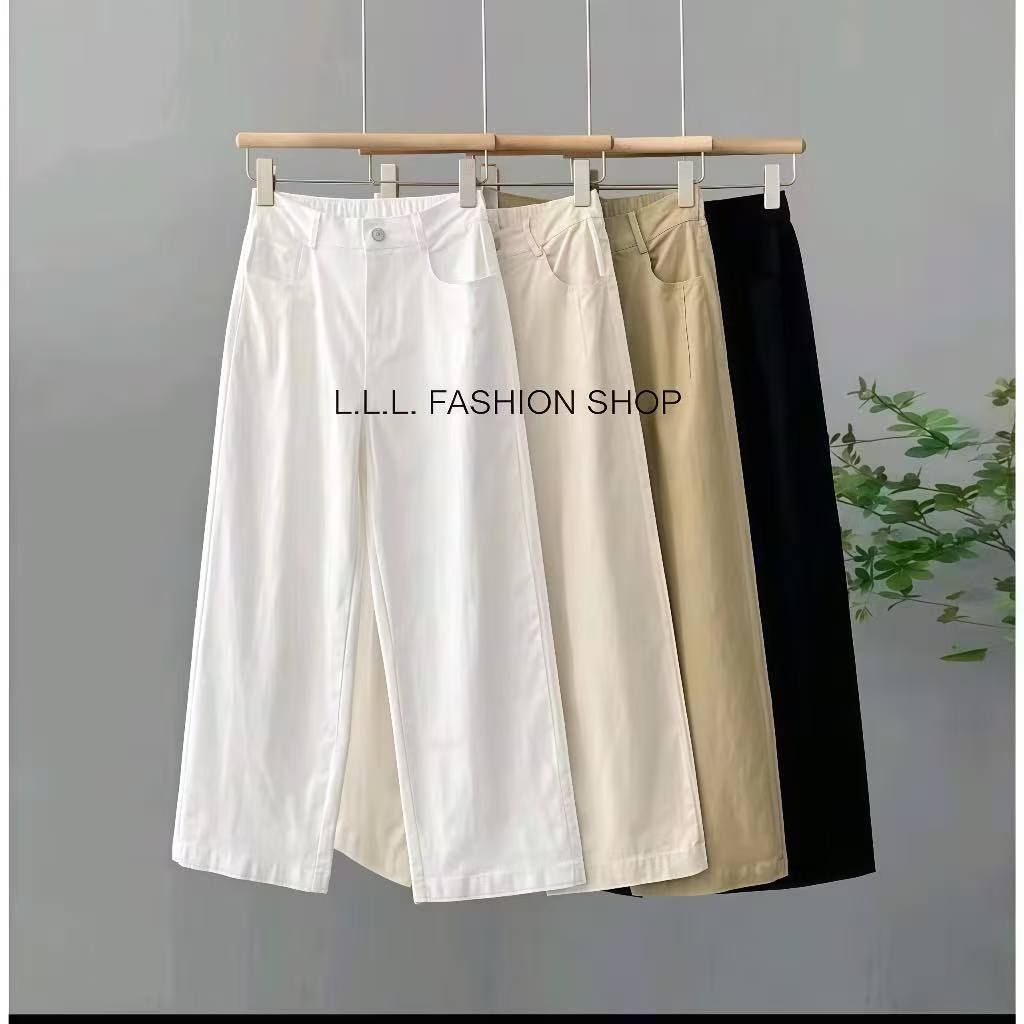 Women's S-3XL High-Waist Wide-Leg Trousers Cotton Buttoned Comfy Anti-Pilling Pants Korean Fashion