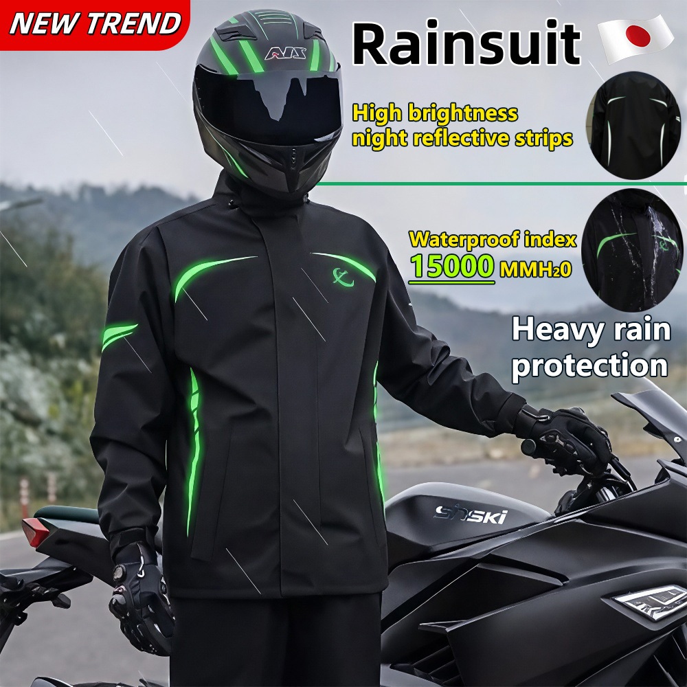 Motorcycle Raincoat Set Makapal Heavy Duty Waterproof Jacket Pants Reflective Kapote for Men Women