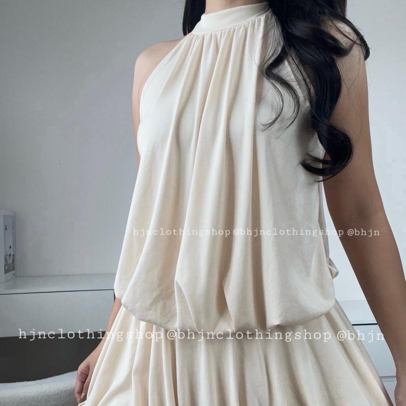 BHJN ZEPHIR BALLON BACKLESS HALTER TIEUP COTTON FLUFFY MINI DRESS