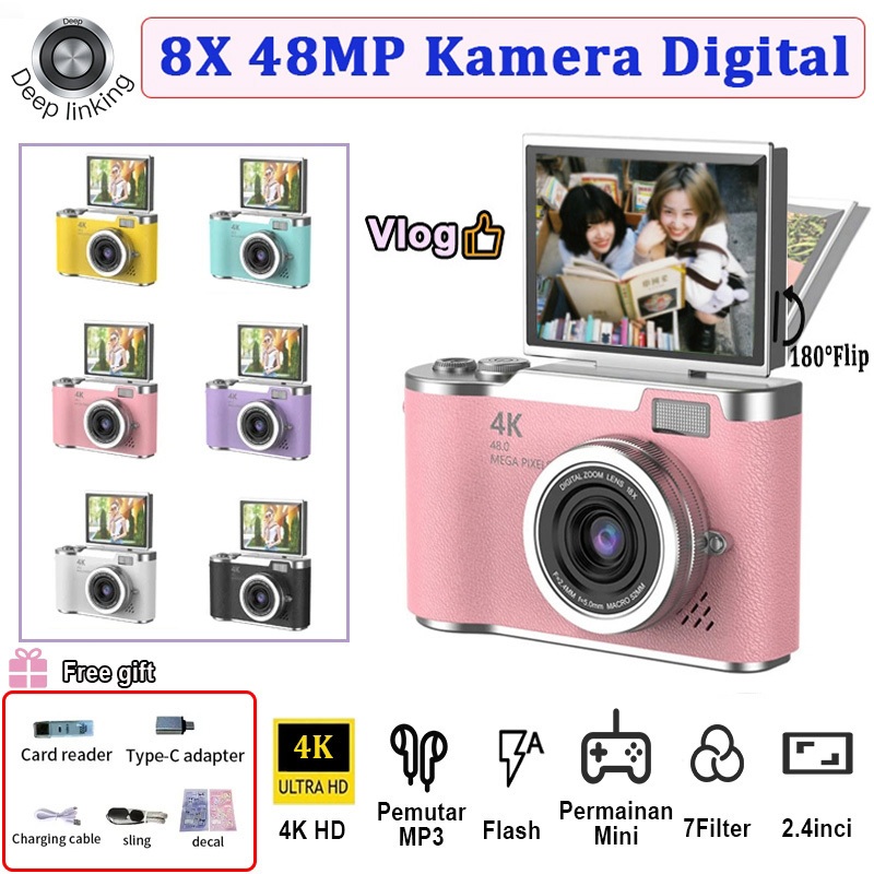 4K Digital Camera Photography 8X Digital Zoom Video Recorder 180° Flip Screen Cameras WiFi WebCam