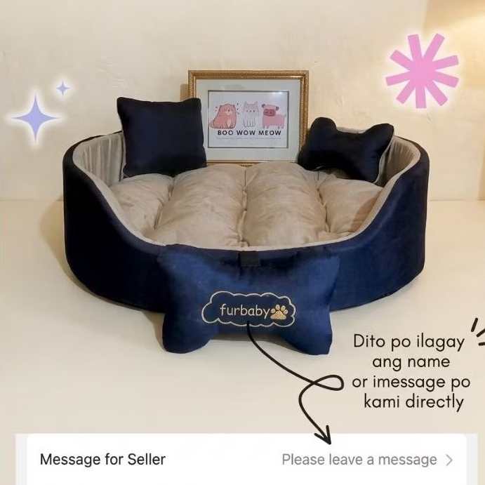 Washable Dog Bed Plain Color Personalized Name for Dog and Cat Small/Medium/Large/XL free 2 pillows