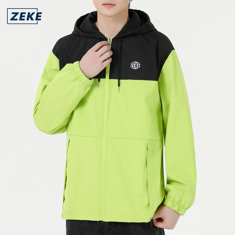 ZEKE C0050 Waterproof Two-tone Jacket Men's Embroidered Logo Menswear Casual Hooded Windbreak Coats