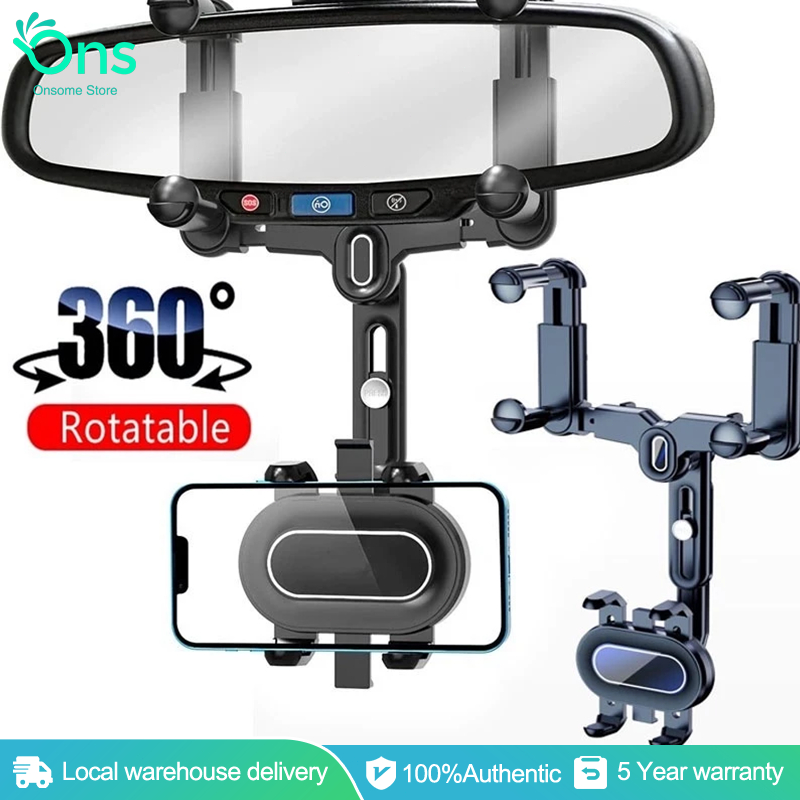 Auto Adjustable Phone Mount Stand Car Rearview Mirror Rotating CellPhone Holder