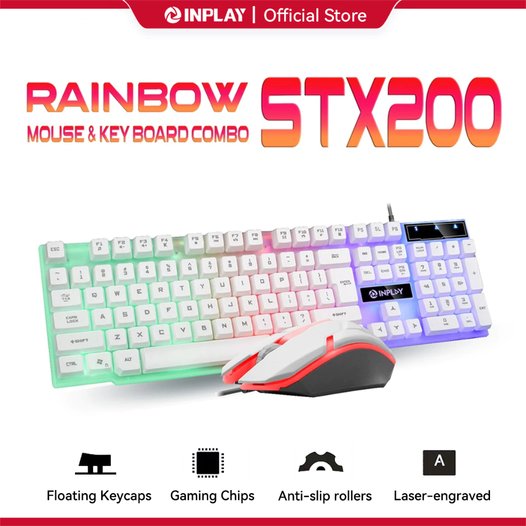 Inplay STX200 Keyboard Mouse Set Rainbow RGB Suspended Backlit Gaming Keyboard and Mouse Bundle