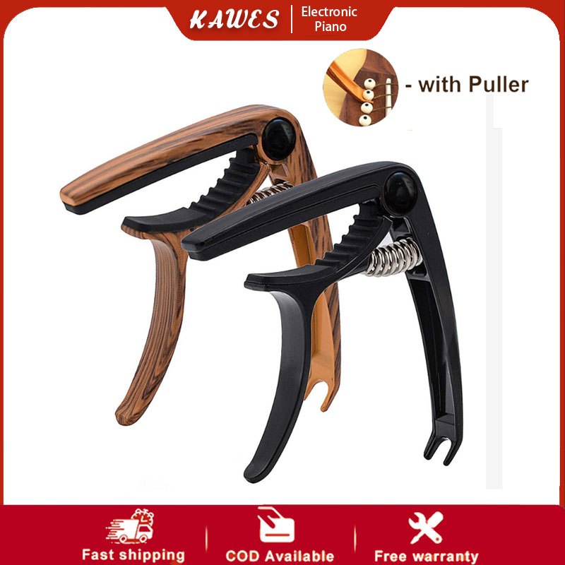 KAWES Guitar Capo With Slot Metal Wood Grain Guitar Capo Easy Change Clamp Key Acoustic
