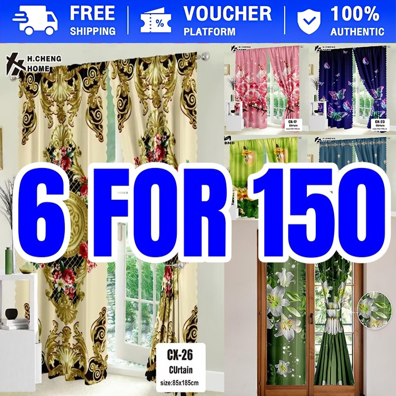 【Free Shipping】6 For 150 Makapal HB Curtain Floral Pattern Printed Curtains Set 85x185cm Kurtina 25p