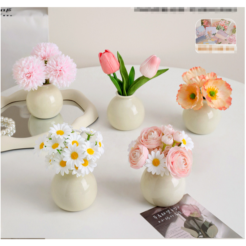 LHK 1pc Mini Flower With Ceramic Flower Vase Table Centerpiece for Living Room Dining Table Desk Hom