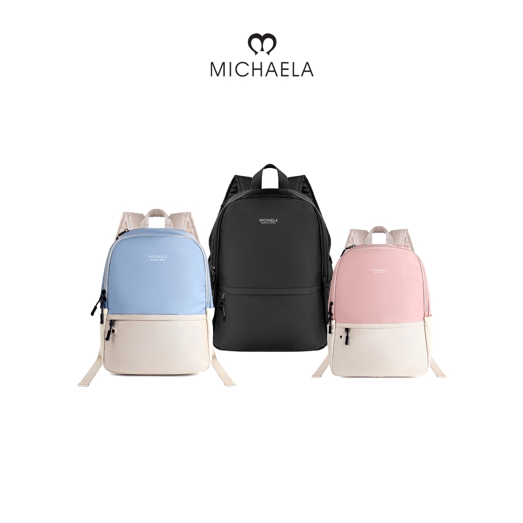 MICHAELA Chic Two-Tone Backpack Anti-Stain Roomy Padded Laptop Bag for Campus Work Trip HB6504010 XP