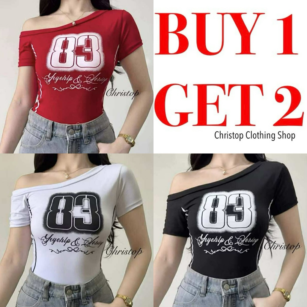 BUY 1 + GET 2 (TOTAL 3PCS) MITCH 83 ONESIDE OFF SHOULDER CASUAL CROPTOP COTTON WOMENSWEAR