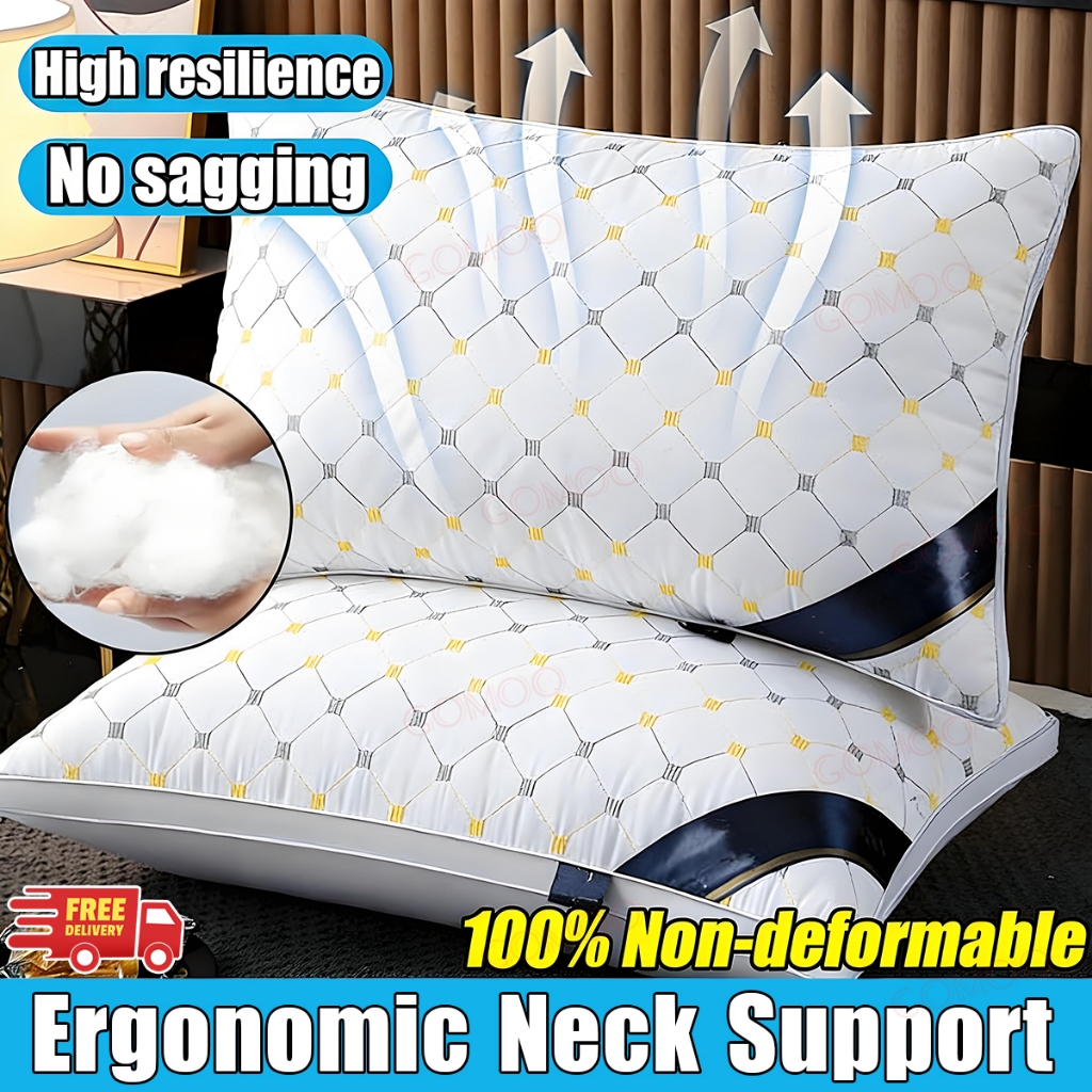 【Buy 1 free 1】Japan Large Hotel Pillow Super Fluffy Soft Cervical Family Fiber Pillow Orthopedic