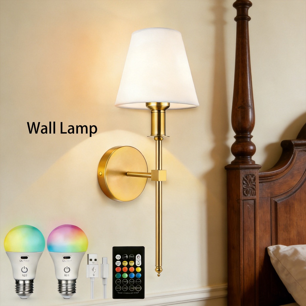 【Free Bulb】Rechargeable Nordic Sconce Light | RGB Remote Control Wall Lamp For Bedroom Living Room