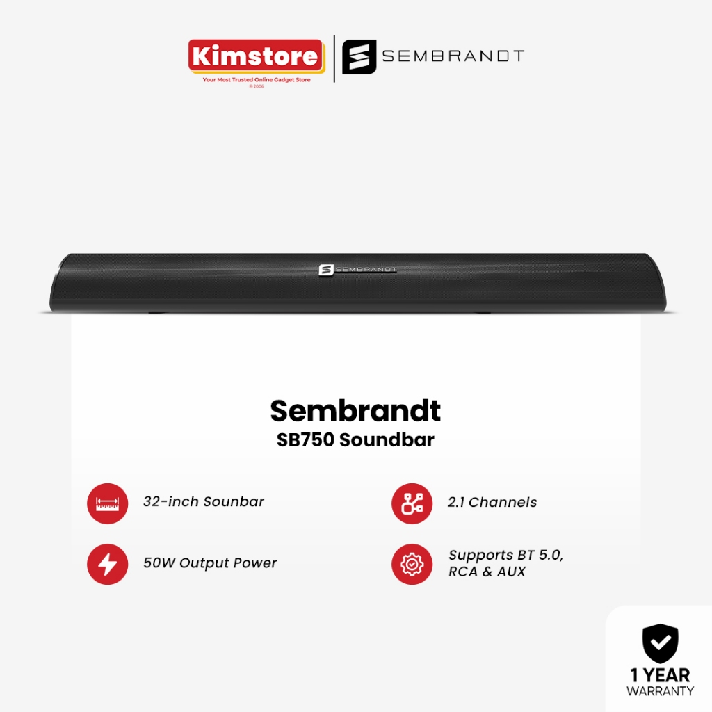Sembrandt SB750 TV Soundbar with Built-In Subwoofer - Bluetooth