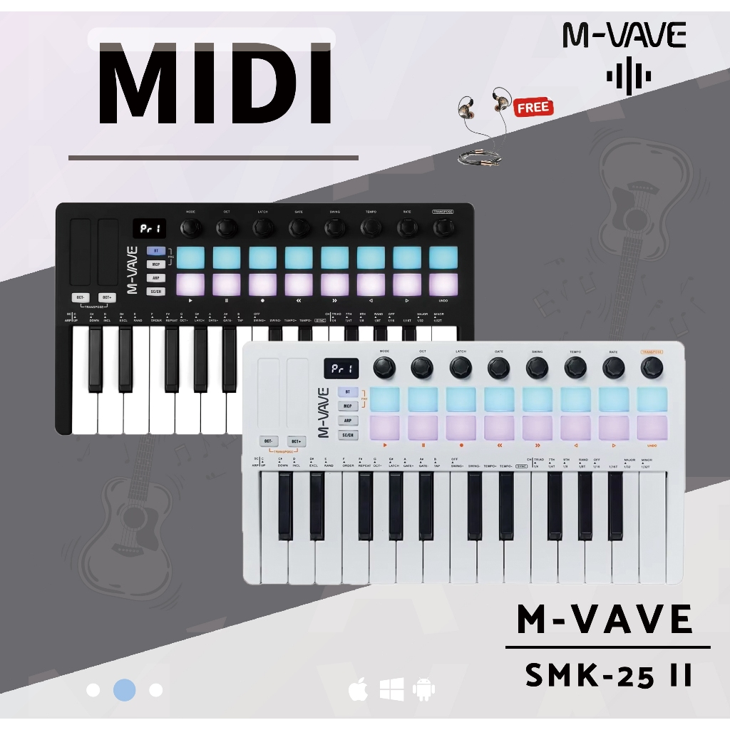M-VAVE SMK-25 II 25 Key MIDI Controller Keyboard USB Mini 16 RGB Drum Pads 8 Knobs