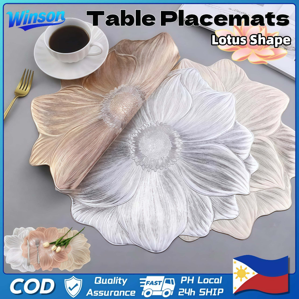 6PCS Elegant Lotus Placemat Set Placemat Dining Table Rose Gold Silver PVC Waterproof Flower Mats
