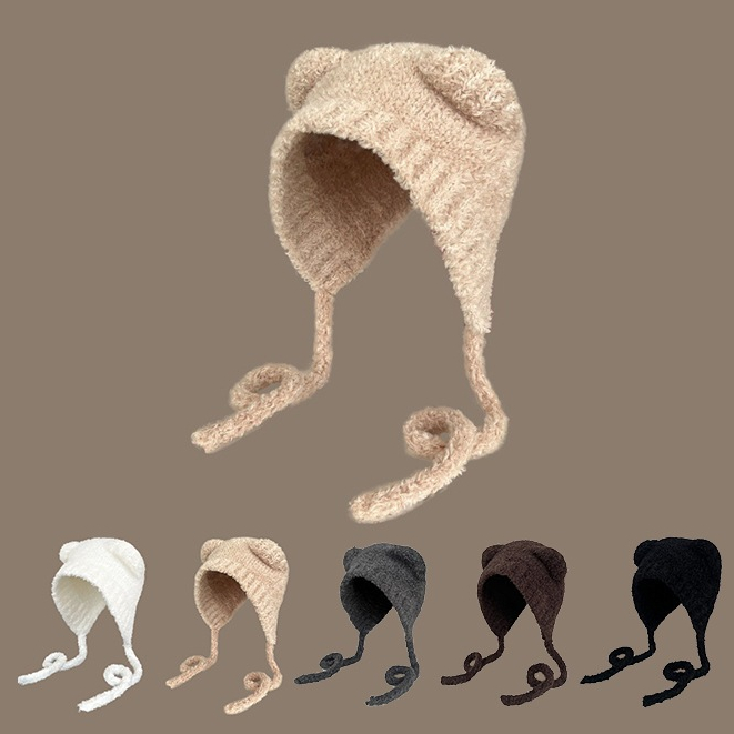 Cute Little Bear Ears Knitted Hat Women's Beanie Hat Plush Hat Anti Cold Ear Protection Knitted Cap