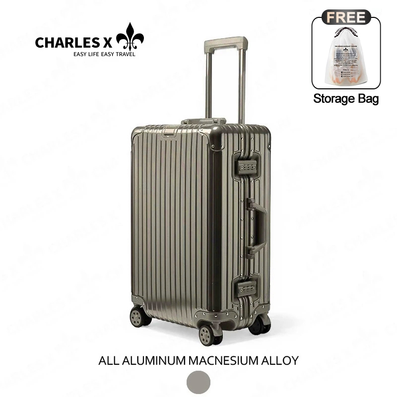 CHARLES X Full magnesium aluminum alloy suitcase silent universal wheel thickened aluminum frame box