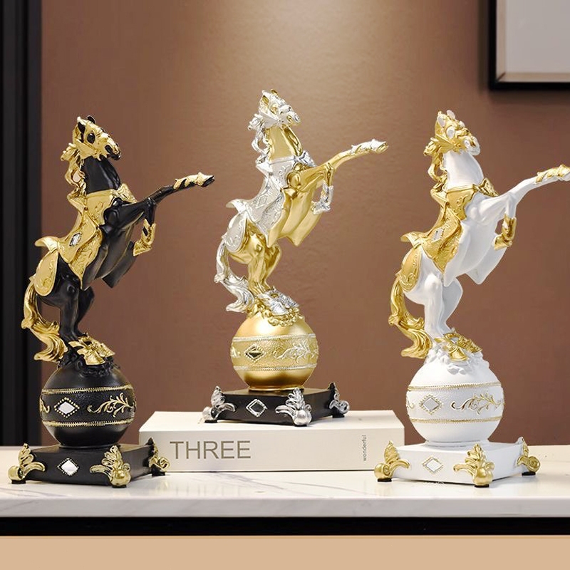 3PCS Feng Shui Lucky Horse Statue Home Living Room Desktop Decor Bookshelf Art Christmas Decor Gift