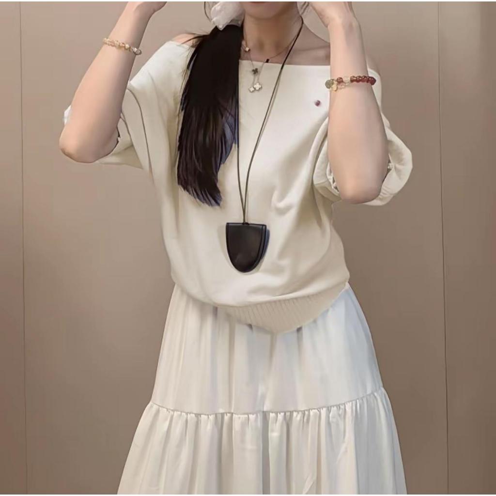 JNN Korean Style Off-Shoulder Spicy Girl Versatile Women Shoulder Loose Five-Quarter Sleeve
