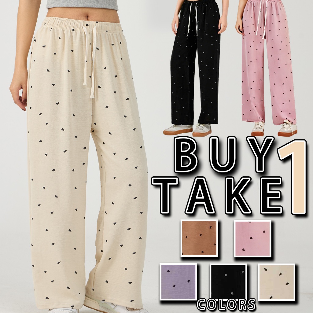 【BUY1TAKE1】Heart Shape Women's Wide Leg Pants High Waist | Loose & Casual Daily Wear Trousers
