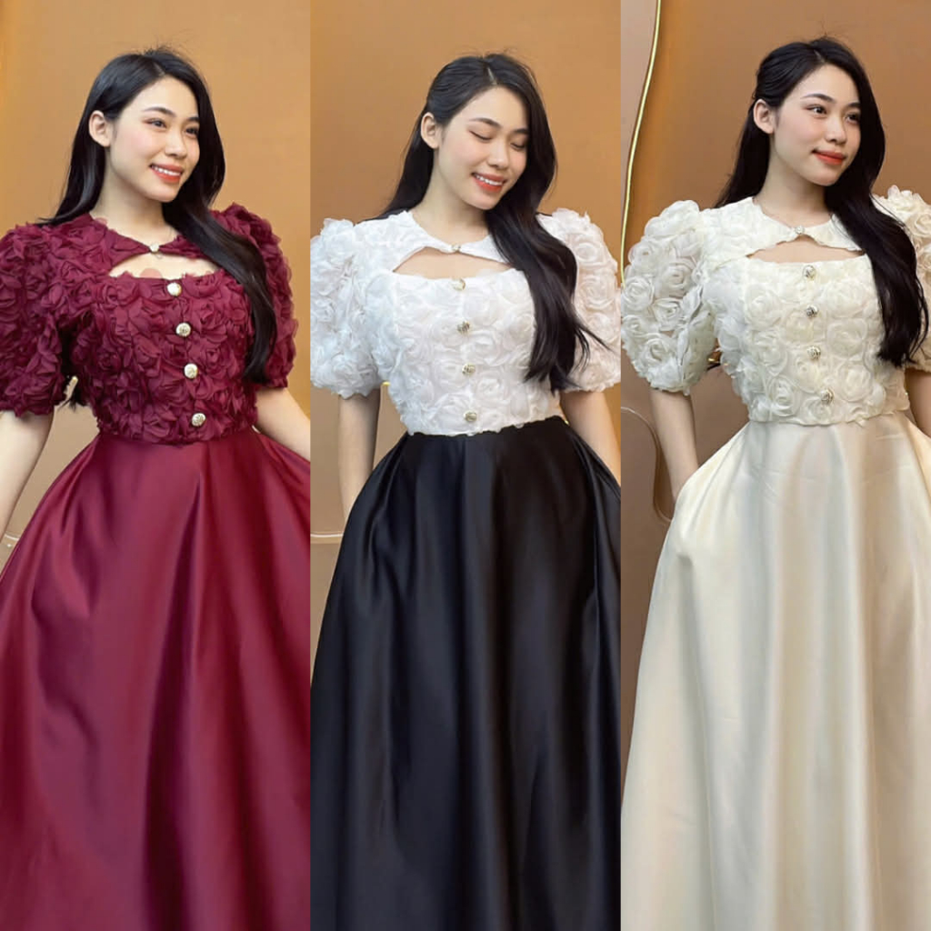 Vietnam RUBY Rose Dress – Taffeta Fabric, Waist Tie, Side Pockets, Chic, Casual & Elegant