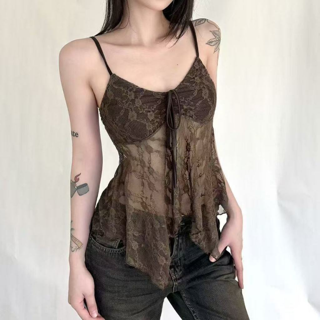TXT #9093 Retro sexy lace slim-fit camisole base layer