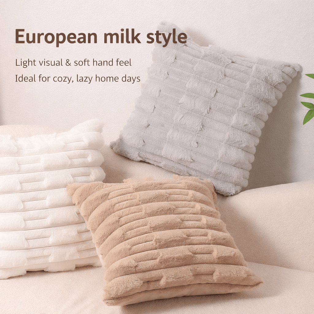 [CASE ONLY] Bamboo knot Plain Furry Fluffy Throw Pillow Case zipper Sofa Cushion Cover 45x45