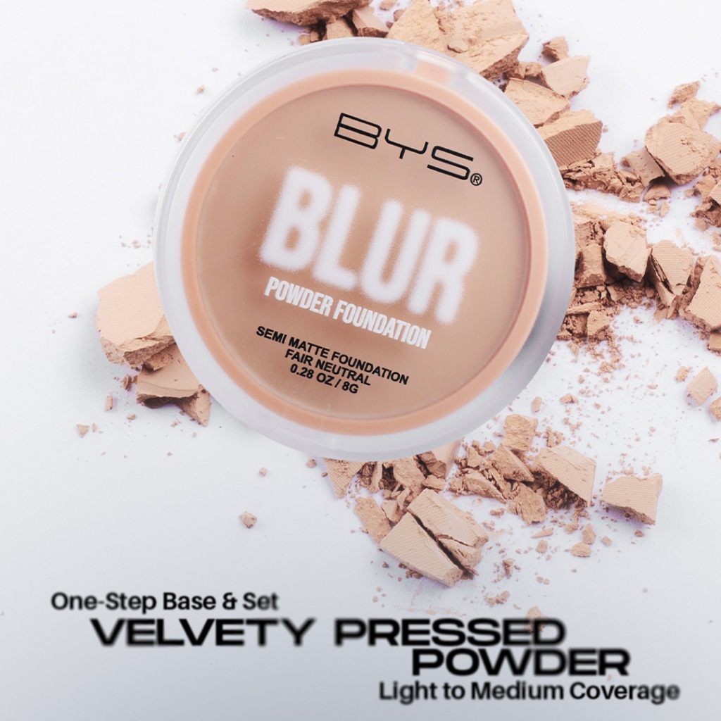 BYS Blur Powder Foundation with Sponge - Soft Matte Finish, Evens Skin Tone, Controls Shine