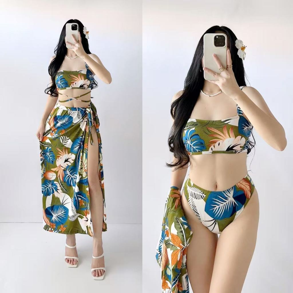 Sunny&Co 3 in 1 Swimsuit Summer Beachwear Bikini Long Skirt