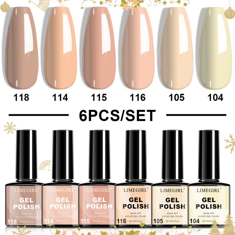 6Pcs/Set Gel Nail Polish Set Summer Glitter Neon Nail Art LED UV Semi Permanent Gel Varnish Nail Art