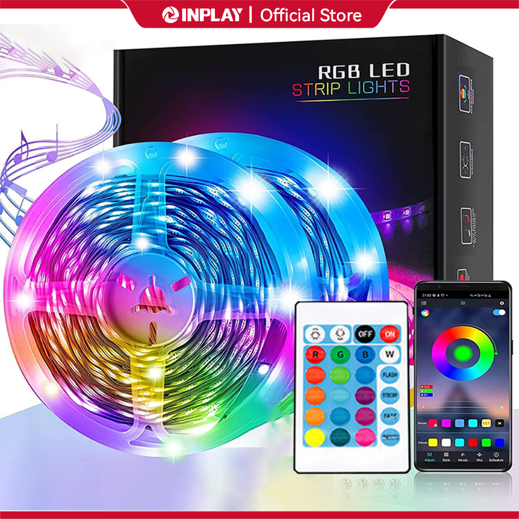 Inplay Bluetooth LED Strip Lights Music Sync RGB Color Switch With Remote Smart Phone APP Control