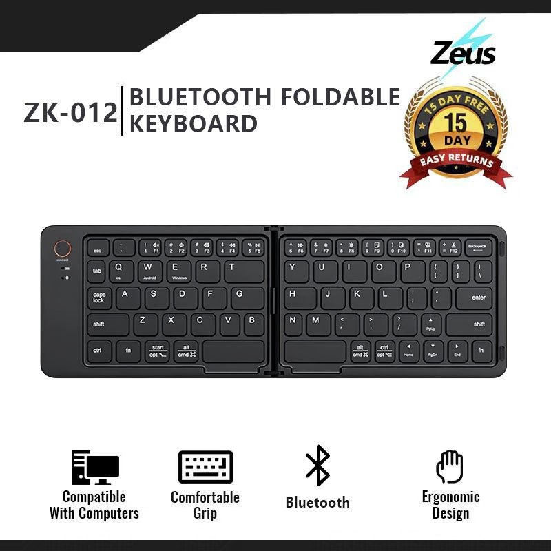 Zeus Slim Folding Keyboard Portable Bluetooth Keyboard for Laptop Mini Keyboard for Tablet Mobile PC