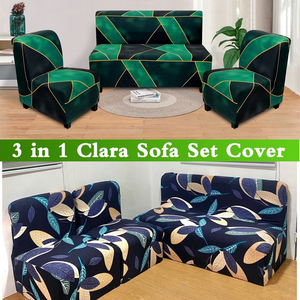 3 Pcs Armless Sofa Cover Set Clara Set Sofa Cover Set Stretchable 2 Seater and 2 Single
