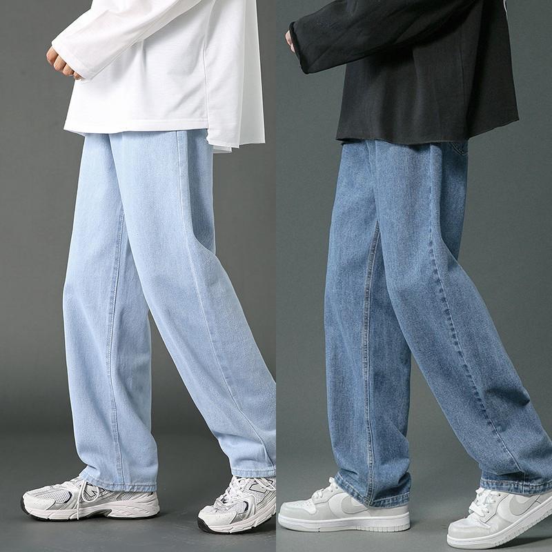 Unisex Denim Fashion Men's Straight Light Blue Loose Pants Boyfriend Jeans Costume Dancer Pants