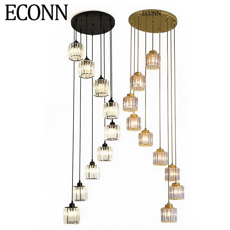 ECONN Pendant Light Crystal Decoration High Ceiling Chandelier for Living Stair Long Drop Lamp