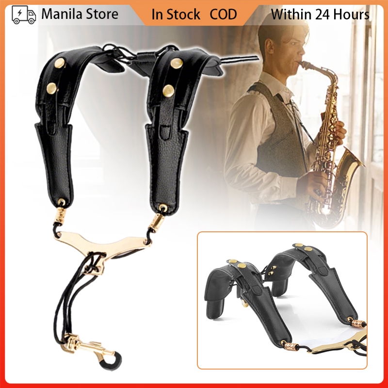 Saxophone Double Shoulder Strap Adjustable Leather Saxophone Neck Lanyard nstrument Accessories