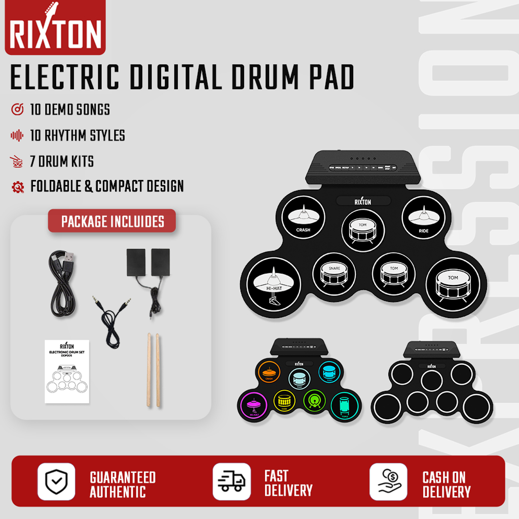 RIXTON Electric Digital Drum Set With Drumsticks and Sustain Foot Pedal Silicone Electric Drum Sets