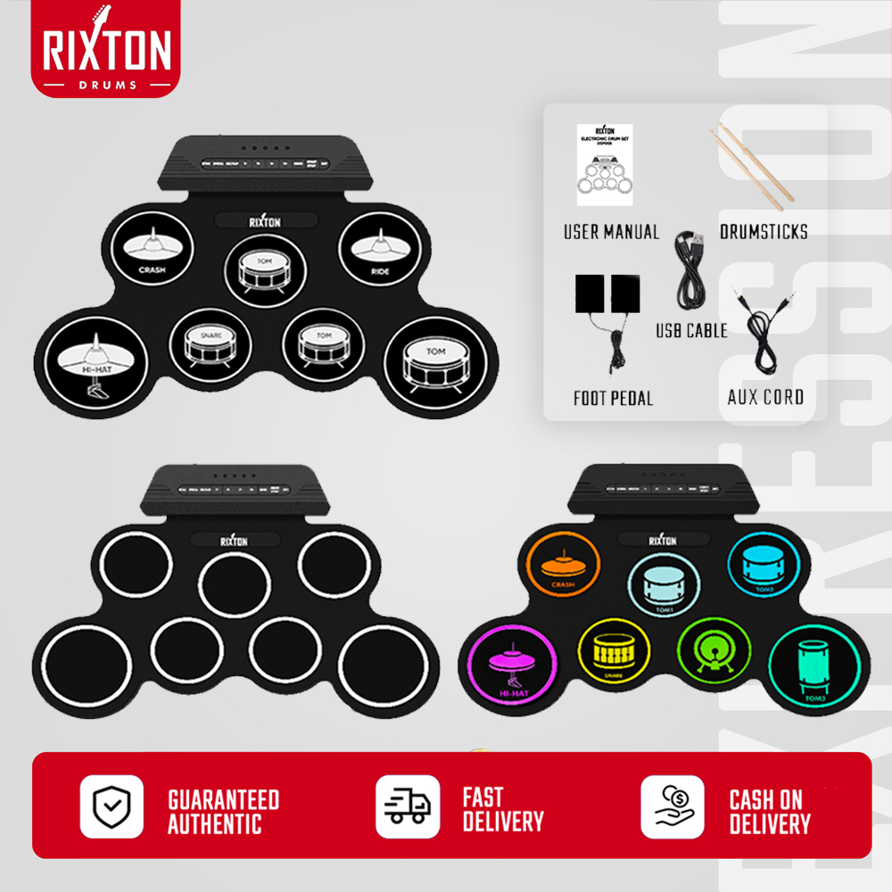 RIXTON Electric Digital Drum Pad Set W/ Drumsticks and Sustain Foot Pedal Silicone Electric Drum Set