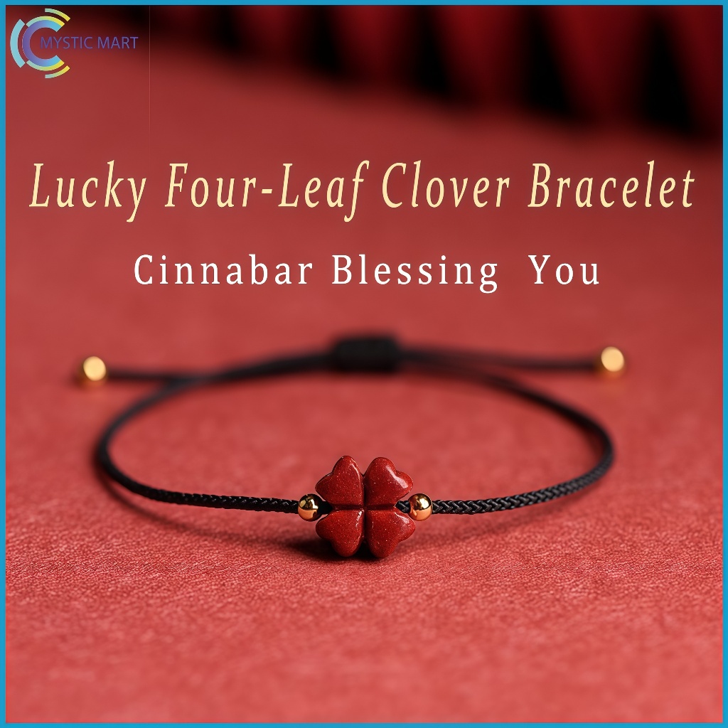 Handwoven Lucky Four Leaf Clover Red Rope Bracelet Adjustable Handmade rope lucky charm bracelet