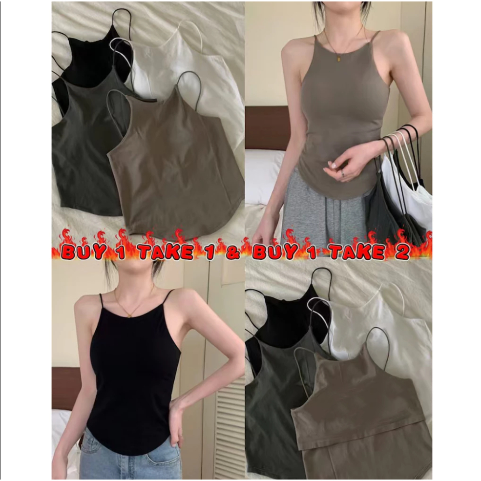 Buy 1 Take 1 Total 2pcs Basic No Pads Camisole Spaghetti Strap Cropped Top for women