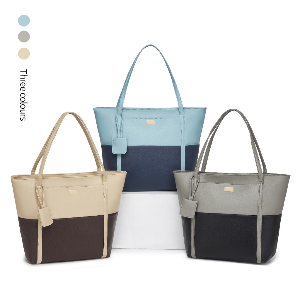 Mumu 8093 Large Minimalist Tote Bag Perfect for Office School Bag with Patch Front Pocket