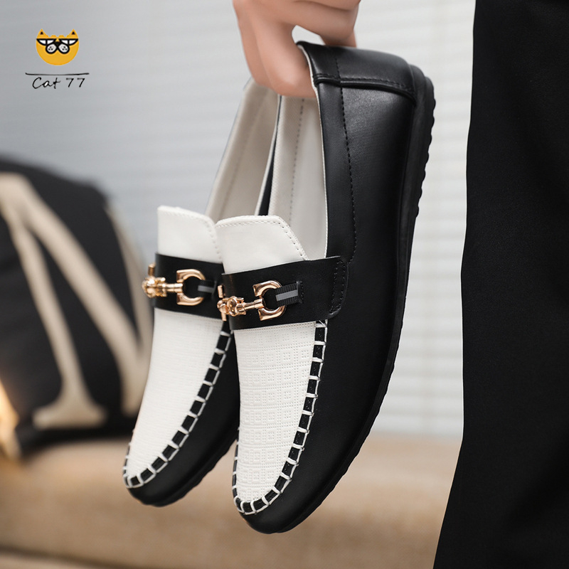 Men's Two-tone Penny Loafers Korean Doudou Shoes For Men Slip On Driving Shoes Casual Leather Shoes