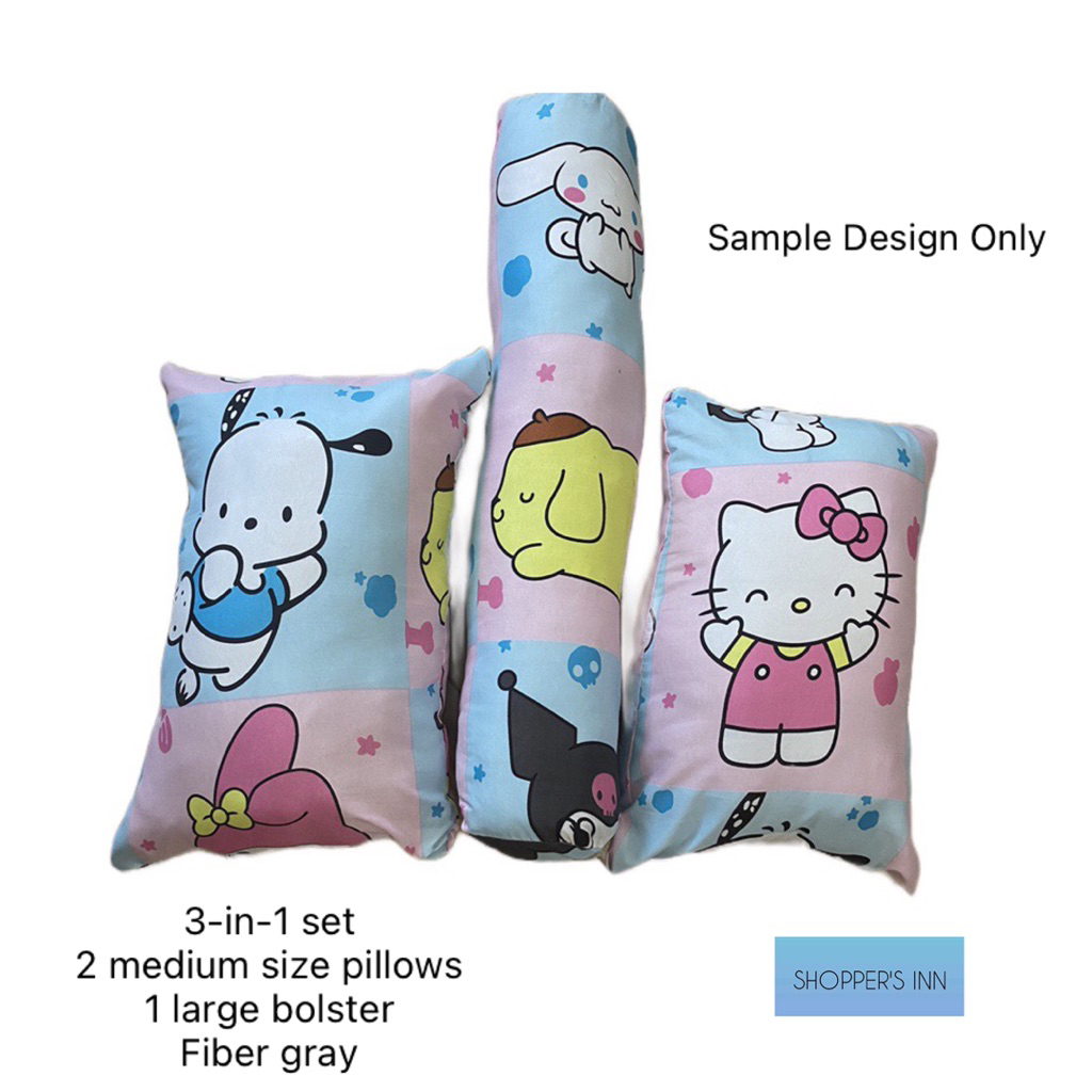 3in1 PILLOW FIBER GRAY (2 PCS MEDIUM SIZE PILLOW AND 1 PC LARGE BOLSTER)