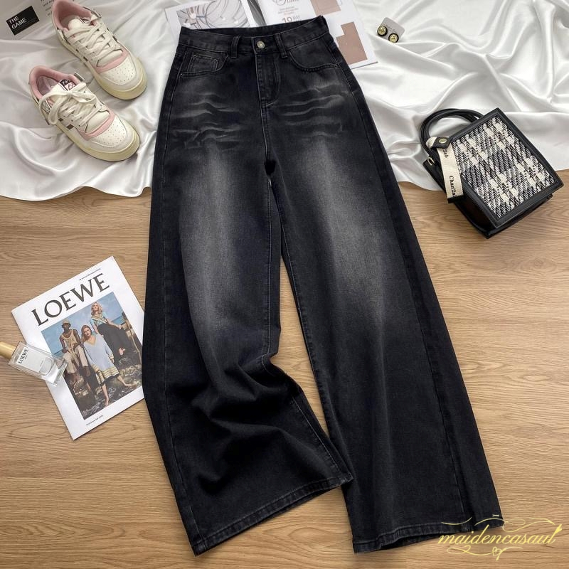 Women's Plus Size Jeans High Waist Denim Pants for women Elastic Waist Baggy Pants Wide Leg Jeans
