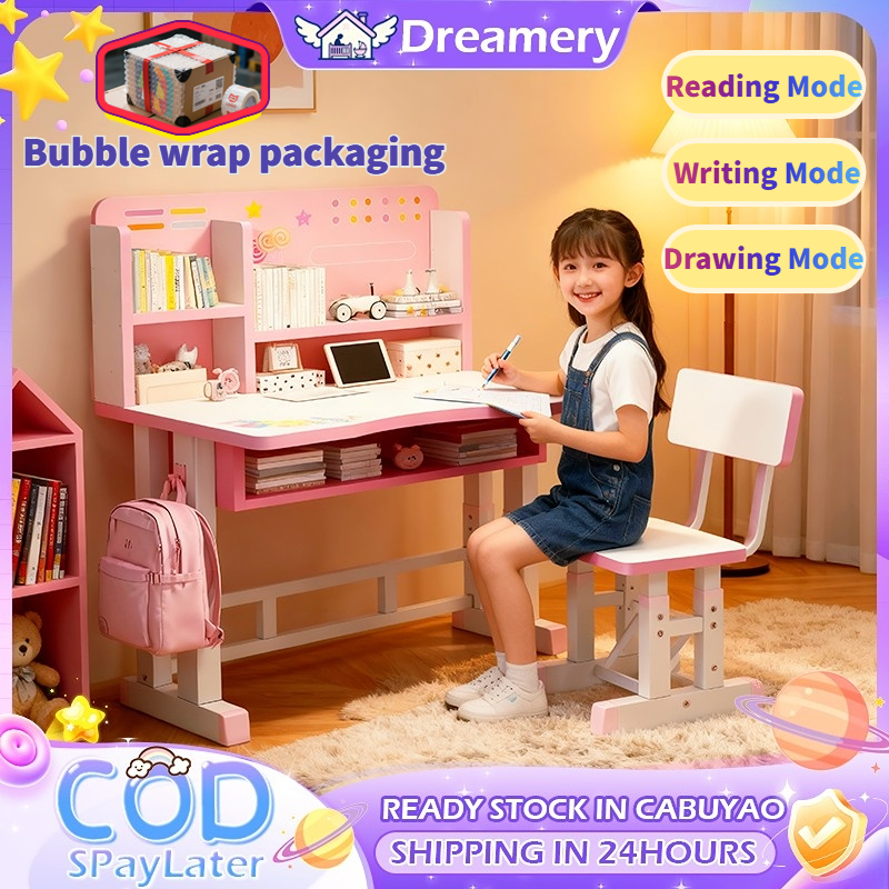 Study Table For Kids Adjustable Height With Chair and Reading Stand Childrens Desk Set 3-15 Years