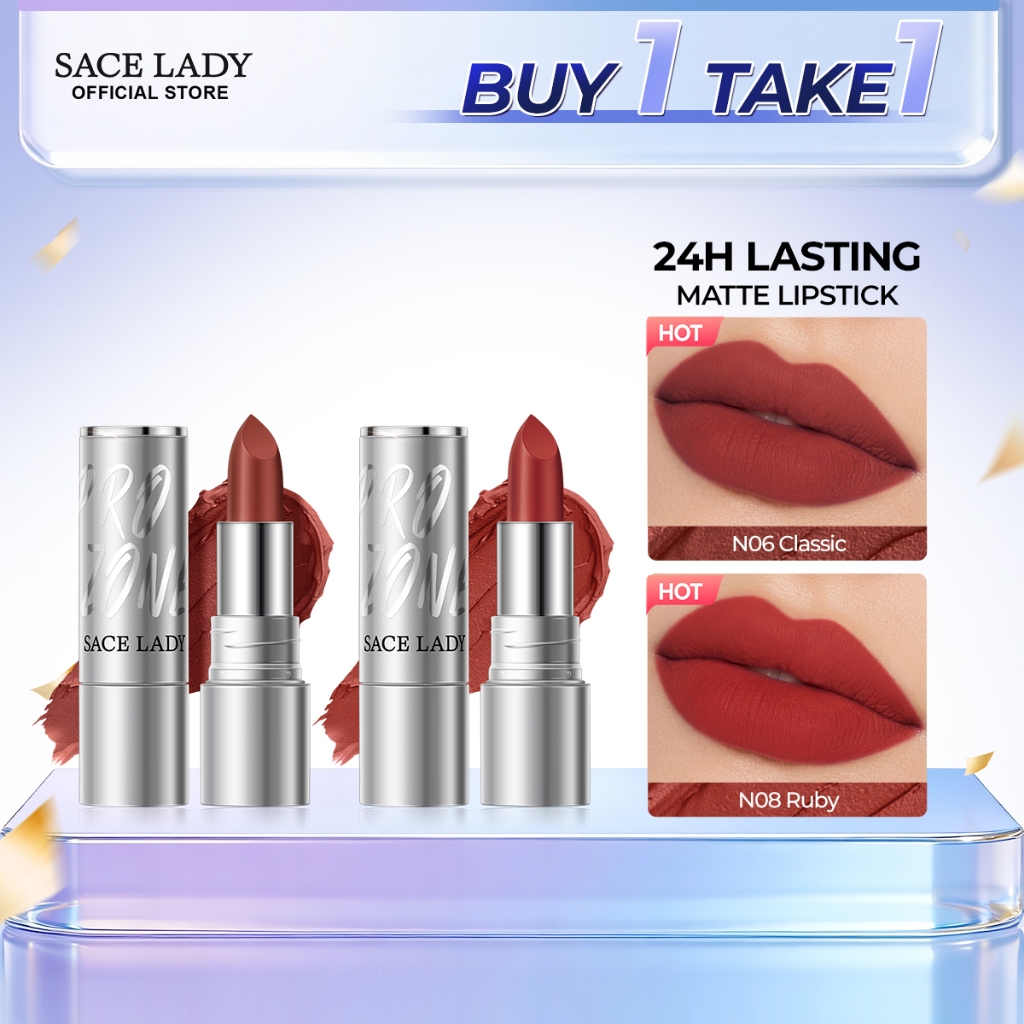 【BUY 1 TAKE 1】SACE LADY 24H Long Lasting Matte Lipstick Waterproof Non-Stick High Pigment Lip Makeup