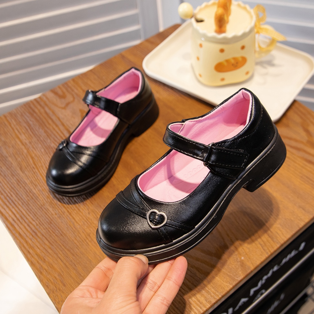 Future seeds High heels leather black shoes for kids girls school formal loafer shoes for kids 25-36