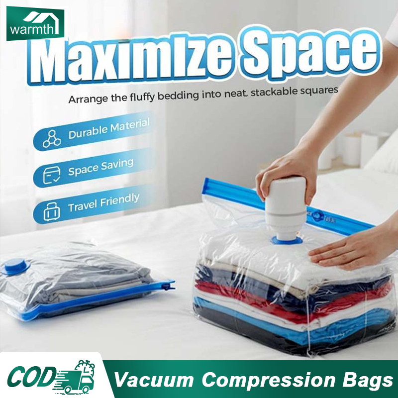 Warmth 10Pcs Vacuum Sealer Bag With Pump – Resealable Storage Bag For Clothes Organizer and Travel